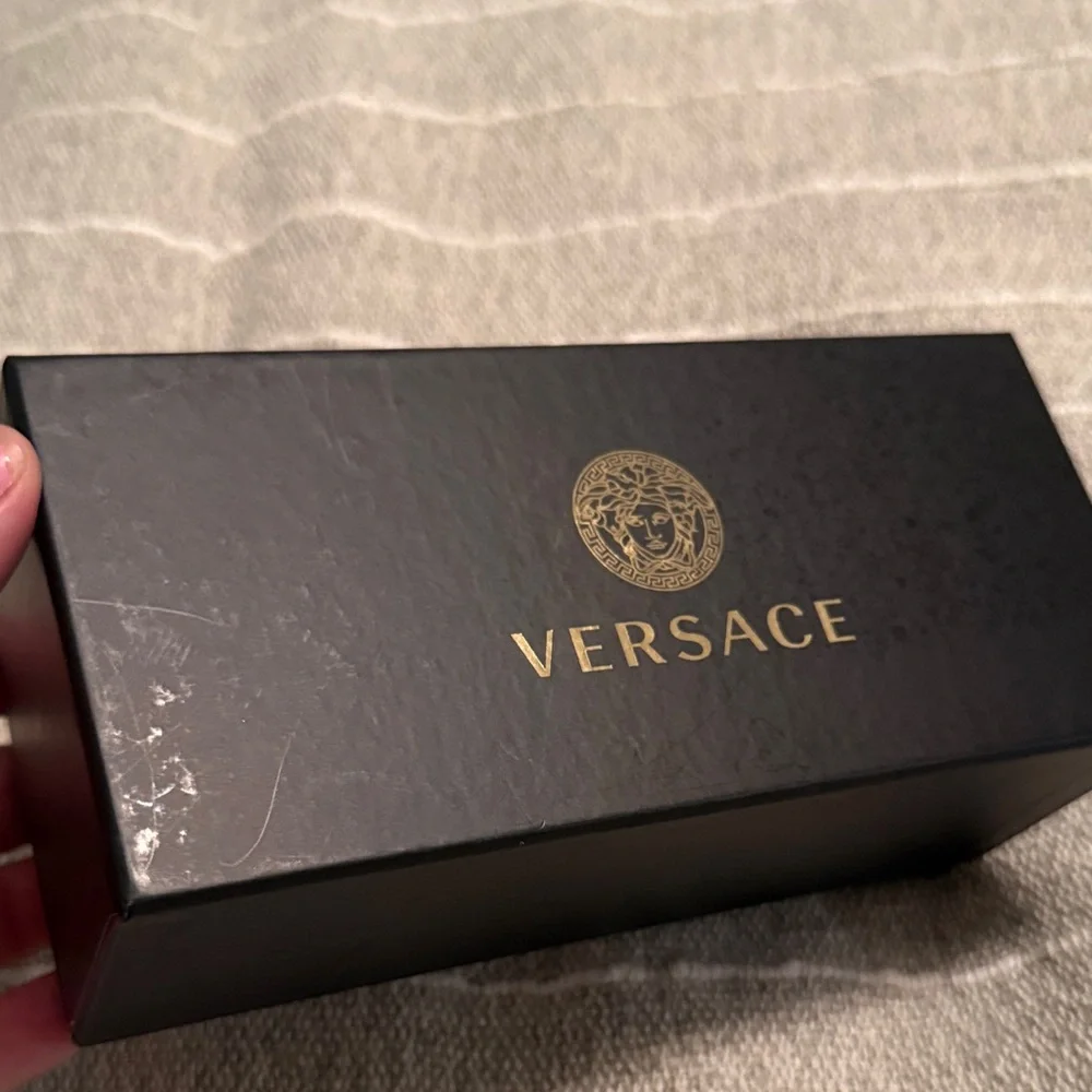 Versace Black Sunglasses box with new Versace, cleaning cloth and instructions